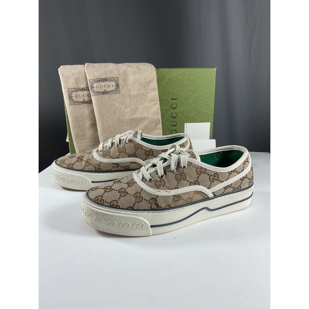 Gucci 'Gg' Brown Textile Tennis Sneakers Size 8 - Picture 3 of 16